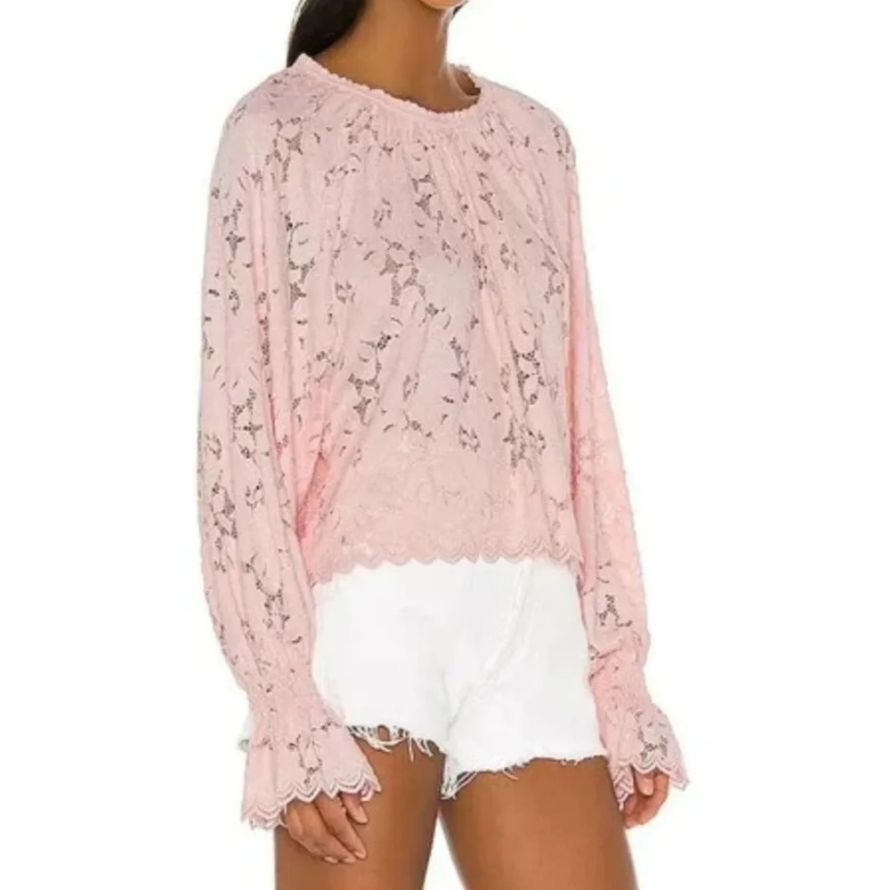 Free People Pink Lace Long-Sleeve Blouse oversized medium